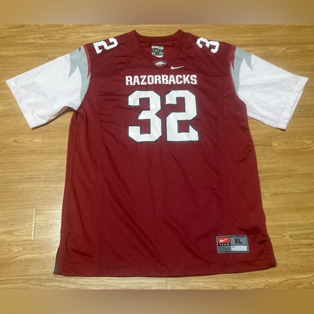 Arkansas Razorbacks Youth Kids Red White Razor Shoulder #32 Football Jersey